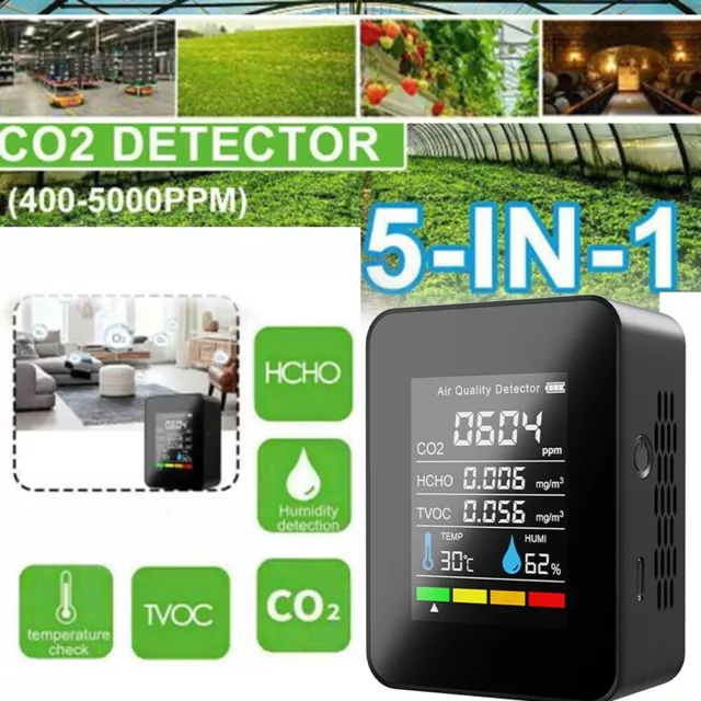 Détecteur de CO2, 400 à 5000 PPM Capteur CO2 Maison, 3 en 1 Compteur Detecteur  CO2