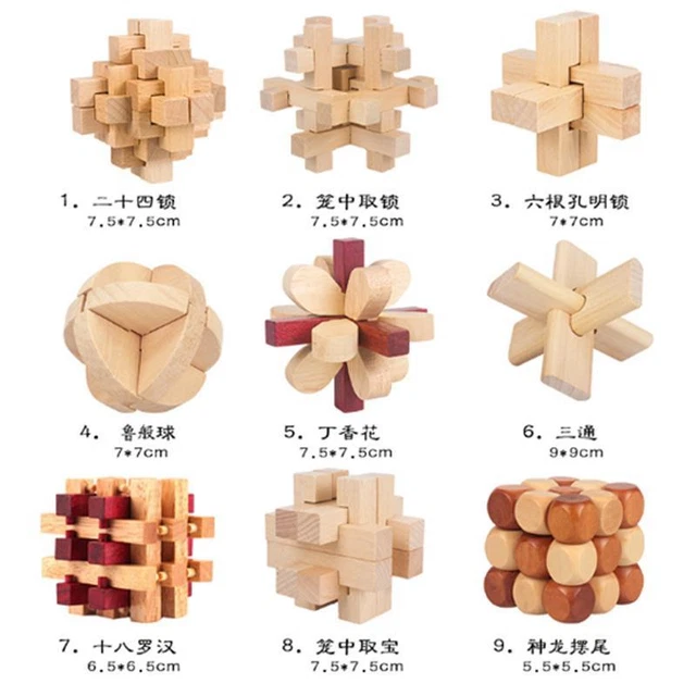 CHILD ADULT TOY Kongming/Luban Lock Chinese Wooden Brain Teaser ...