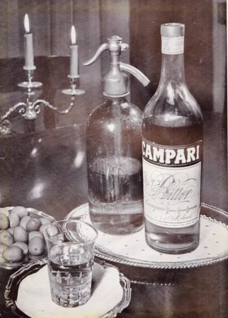 Pubblicita' 1952 Bitter Campari Milano Aperitivo Selz Drink Bar Bottiglia Lume