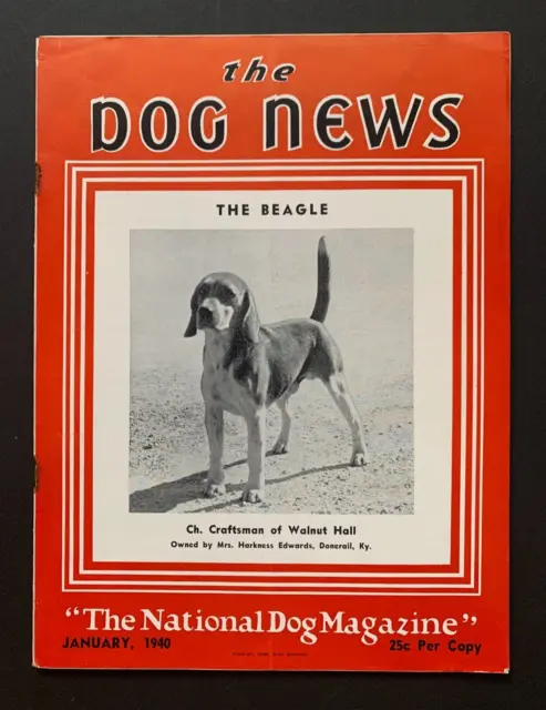 Vintage THE DOG NEWS magazine. January 1940. Beagle cover, National Dog Magazine