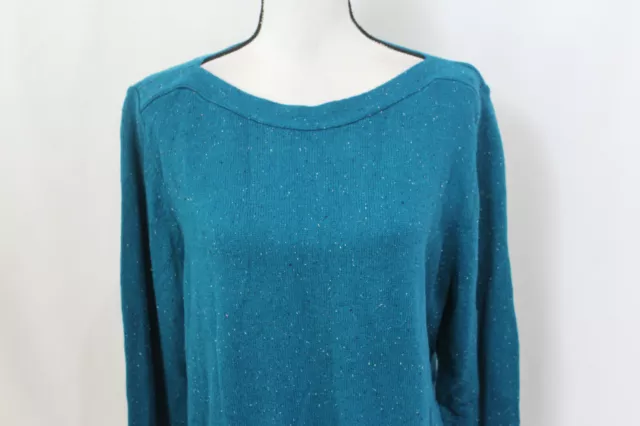 NWT Karen Scott Womens Teal Curved Hem Cotton Blend Long Sleeve Sweater 1X 2