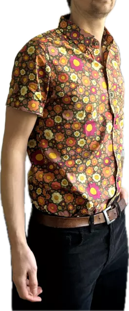 Mens Retro Flower Shirt indie Mod vtg NEW Psychedelic 60s 70s Hippie Floral 3