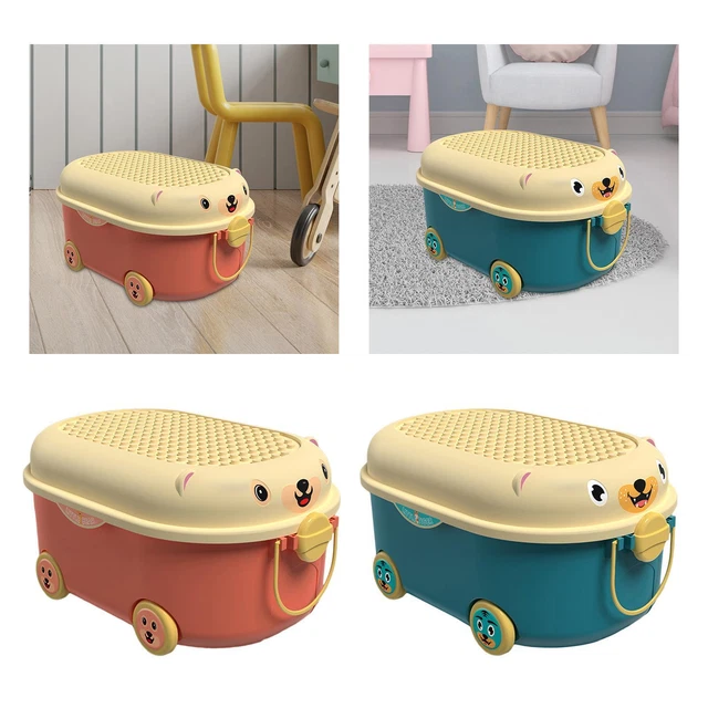 Stackable Toy Storage Box with Wheels Cartoon for Nursery Playroom Household