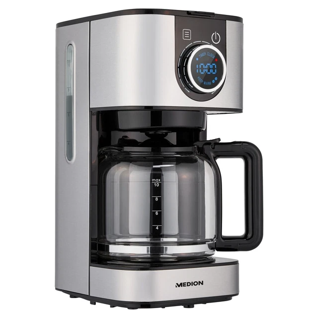 MEDION MD 19480  LED-Display Edelstahl Kaffeemaschine 900W 1,5L 10 Tassen