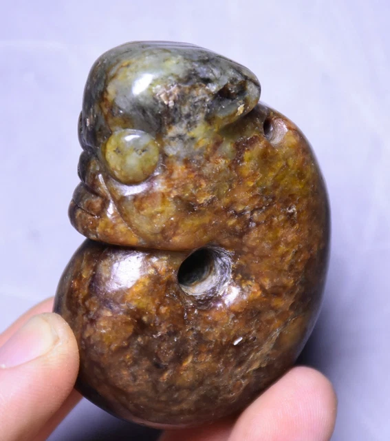 China Hongshan Culture Old Jade Feng Shui Dragon Hook Pig Long Amulet Pendant 2