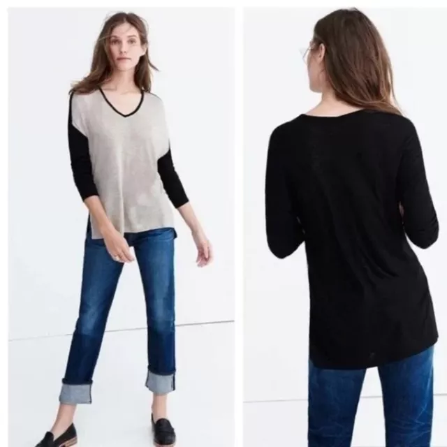 Madewell Anthem Long-Sleeve V-Neck Tee in Colorblock Size L Pullover Shirt