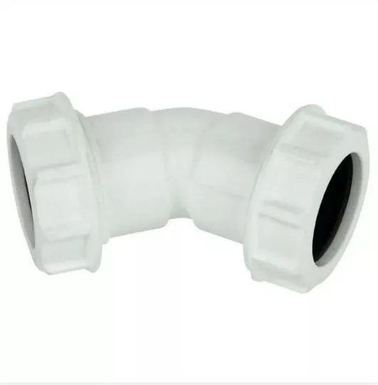 FLOPLAST 40mm 1.1/2" WHITE 135º (45º) DEGREE BEND ELBOW COMPRESSION WASTE SYSTEM