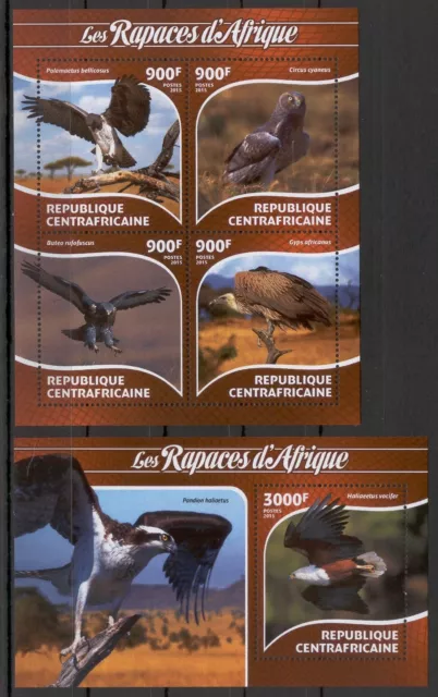 STA142 Central African Rep 2015 MNH 2 Sheets High CV Fauna Birds Raptors