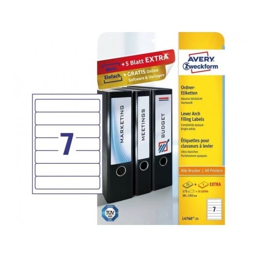 Etichette bianche per raccoglitori Avery Ultragrip 38x192 mm - 7 et/foglio - st