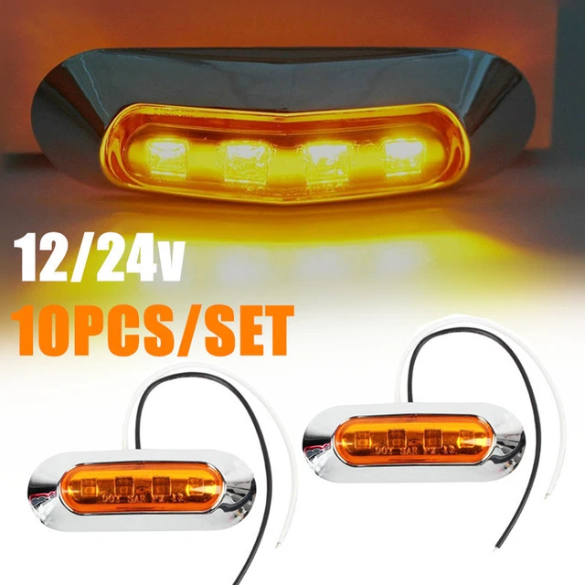 10Pcs Amber SMD 4 LED 12/24V Truck Side Marker Light Clearance Lamp Trailer KT