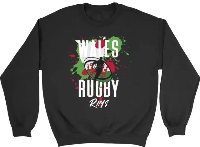 Personalised Wales Rugby Sweatshirt Kids Supporter 6 Nations Union Gift Jumper