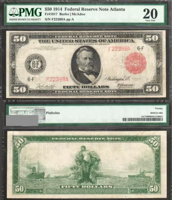 $50 1914 FRN-RS ATLANTA Fr. 1017 RED SEAL FIFTY-RARE-only 16 known- PMG VF 20