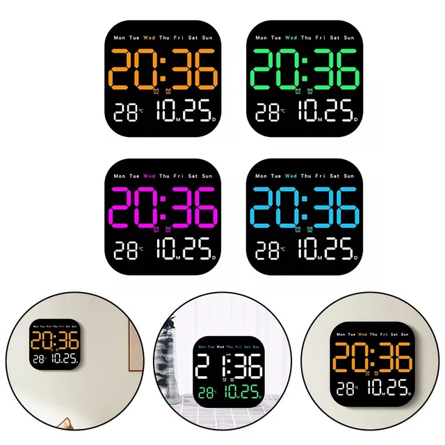 Horloge Murale Numérique 16 Pouces Avec Télécommande – Affichage Date, Température, 2 Alarmes, Réglage Automatique