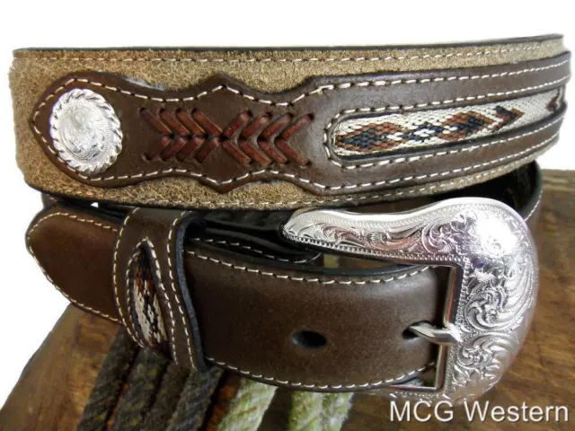Nocona Western Mens Belt Leather Silver Conchos Brown N2475702