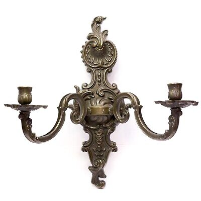Large Solid Brass Ornate Wall Candle Holder 2 Arms Victorian 15 3/4" h. Vintage