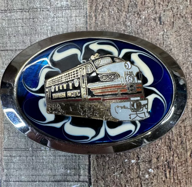 Vintage Southern Pacific Railroad Belt Buckle Amazing Colors Rare!!