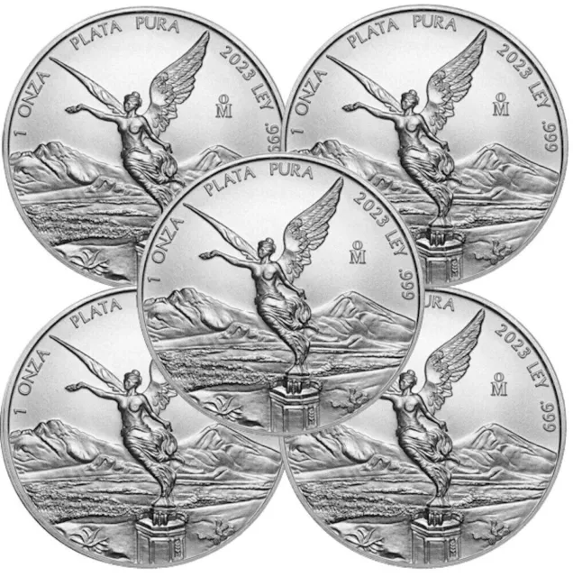 Lot of 5 - 2023 Mexico 1 Onza Silver Libertad 1 oz 999 Fine Silver BU - In Stock