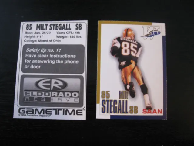 Milt Stegall  1999 Winnipeg Blue Bombers team issued safety set