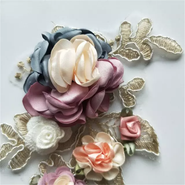 Un par de flores 3D bordadas encaje aplicación accesorios decoración para sombrero hágalo usted mismo