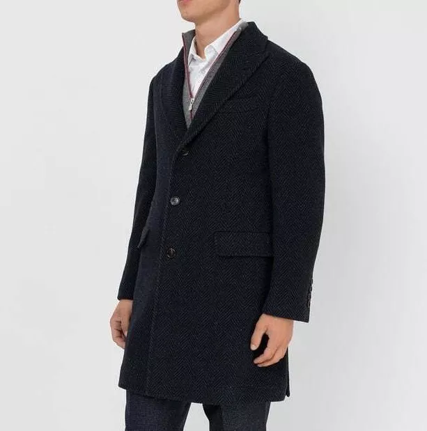 NWT $6495 Brunello Cucinelli Men's Cashmere Blend Herringbone Knit Coat  A242