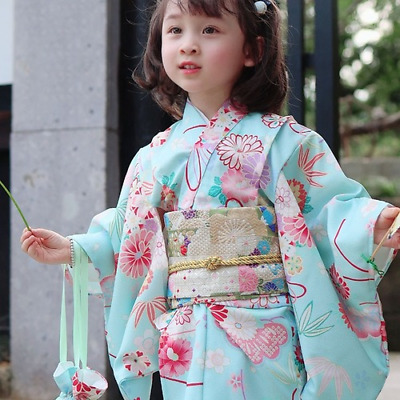 Children Kimono Yukata Japanese  Clothing Suit Girl Flower  Performance Costume