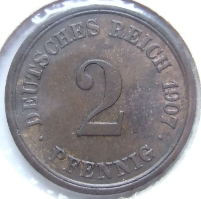 Moneta Reich Tedesco Impero Tedesco 2 Pfennig 1907 F IN Extremely fine /