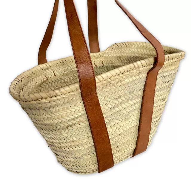 Orientalischer Korbtasche Aus Palmblatt Und Leder Griff, Strandtasche Ibiza-1C