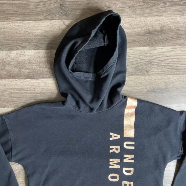 Under Armour Rival Fleece Po Black Womans Hoodie Sz SM Rose Gold Foil Sweatshirt 2