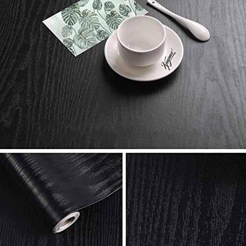 Black Wood Peel and Stick Wallpaper - Removable Vinyl Film Roll