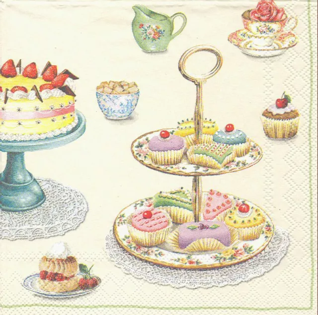 Lot de 3 Serviettes en papier Cocktail Pâtisseries Cupcakes Decoupage Collage