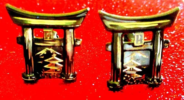 Vintage 1950'S Sterling Japanese Gate - Pagoda Cufflinks - Japan