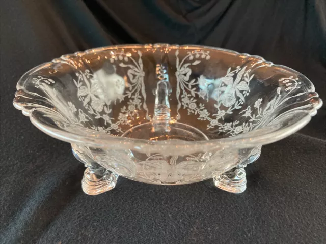Gorgeous Vintage Fostoria? Etched Floral 3-footed 7” Bowl/Dish