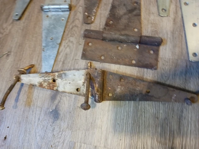 7 Antique Vintage Old Large  Rusty Barn Door Shed Strap Hinges  8 and 12 in 4
