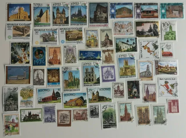 Churches on Stamps Collection - 50 & 100 Different Stamps