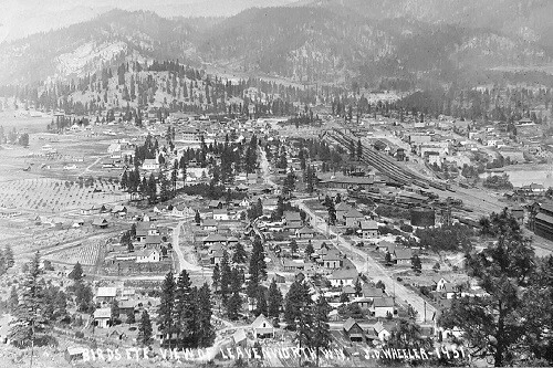 Aerial View Railroad Trains Leavenworth Washington WA Reprint Postcard