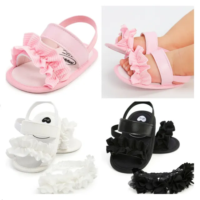 Scarpe neonata bambina abito da sposa principessa bambina sandali + fascia 0-18 M