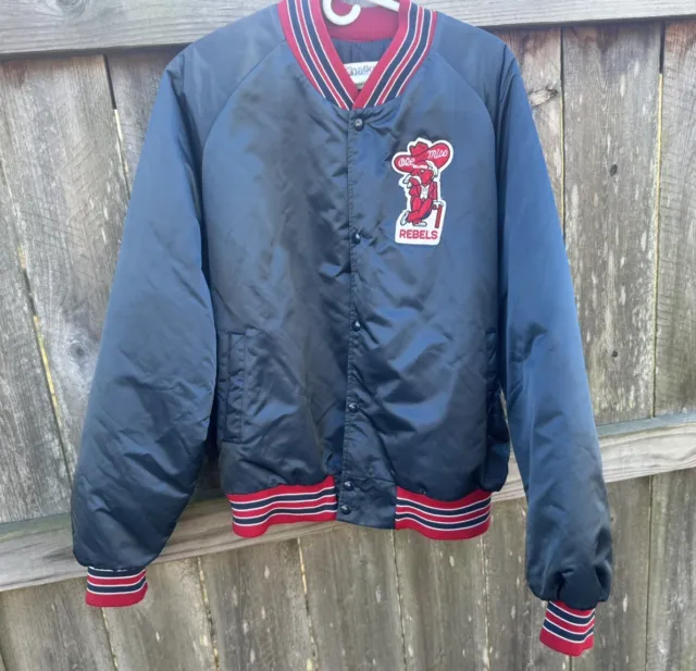 Vintage Ole Miss Rebels Colonel Reb Navy Chalk Line Jacket Spellout XL RARE