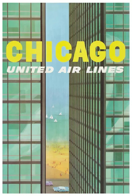 United Airlines - Chicago - 1950s - Vintage Travel Poster