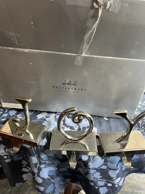 POTTERY BARN JOY Silver Plated Christmas Stocking Holders-Set of 3 Letters