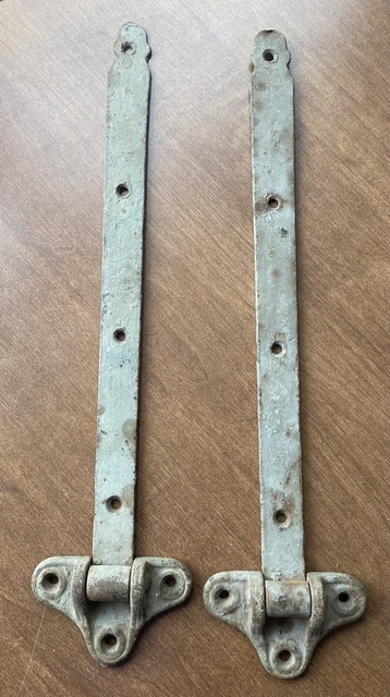 Antique Pair Cast Iron RUSTIC BARN DOOR HINGES - Set of 2 - 21 1/4" - Antique