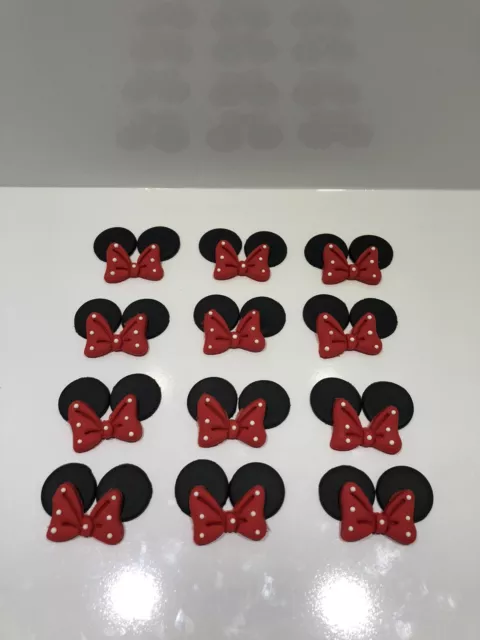 12x Minnie Mouse Cupcake Topper Fondant, Icing Sugar, Gum Paste,Decoration Cake.