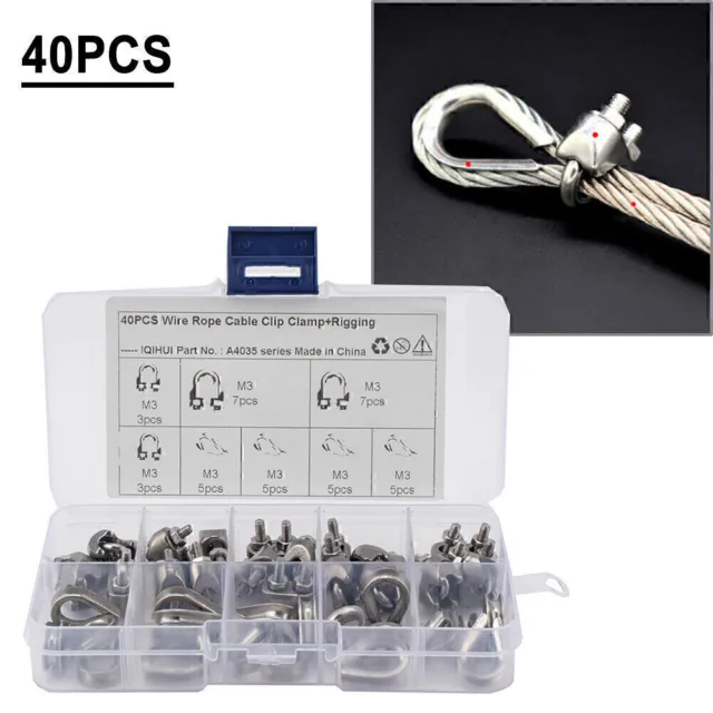 40 PCS M3 Wire Rope Fixed Clamps with Triangular Ring Stainless Steel 304