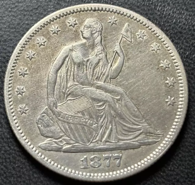 1877-S 50c Seated Liberty Half Dollar. Nice Circulated Details, Lightly Cleaned