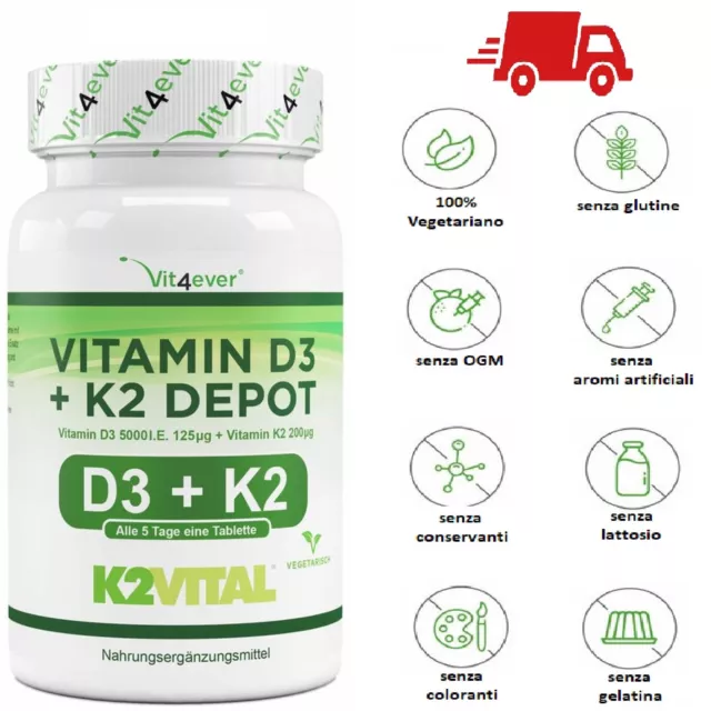 Vitamina D3 5000 UI + K2 100 mcg 100  180 365 Compresse VITAMINE pastiglie MK7