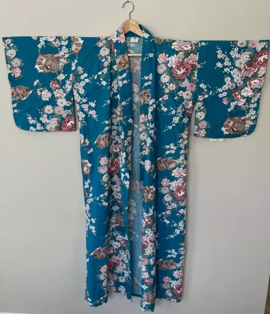 NWOT Made In Japan Japanese Yukata Kimono / Robe Floral / Geisha 100% Cotton