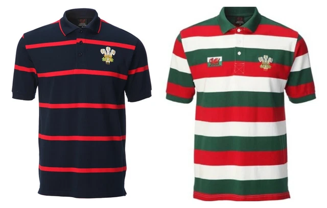Adult Welsh Wales Rugby Cymru Wc Yarn Dyed Striped Polo  Small To 4XL