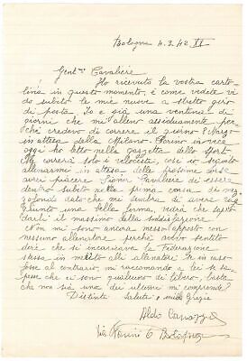 1942 CICLISMO BOLOGNA Lettera Aldo CANAZZA per gara mezzofondo AUTOGRAFO 