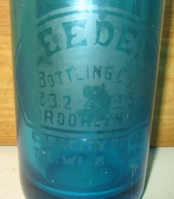 Antique Leeder Bottling-Brooklyn, Ny 26 Oz Dark Cobalt Blue Seltzer-Original Top