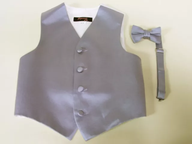 Vest Boys Platinum Grey Satin Bow Tie Ring Bearer Wedding Party Tuxedo Birthday