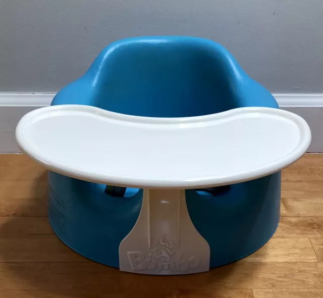 BUMBO Baby Aqua Blue Floor Seat with Safety Straps. Includes Tray.